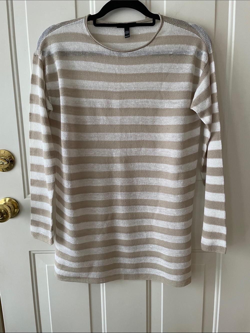 Eileen Fisher Beige and White Striped Crewneck Oversized Tunic/Dress